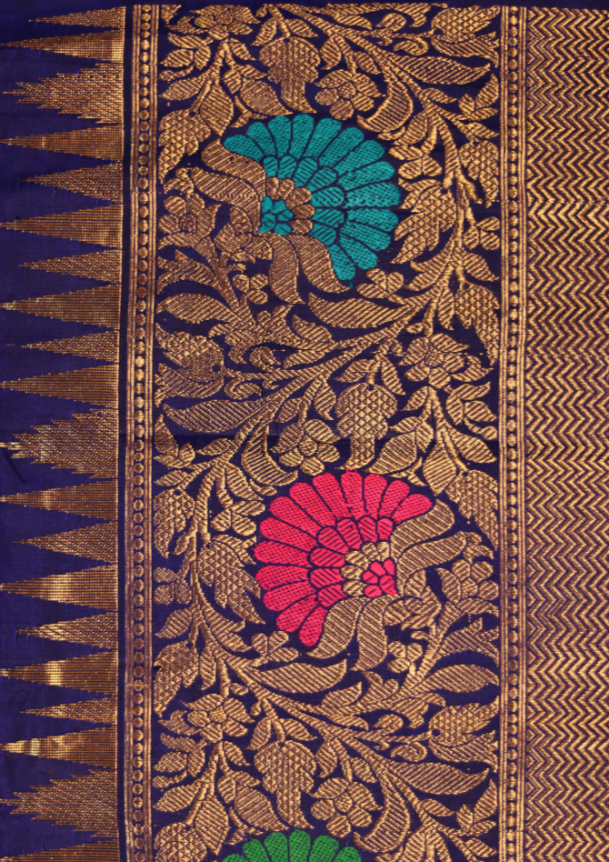 Handloom Ghadwal: Banarasee Flower Buttis with Kath Highlights
