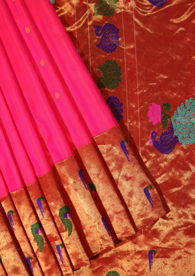 Signature Collection: Handloom Paithani with Double Muniya and Peacock on Kath, Fancy Pallu