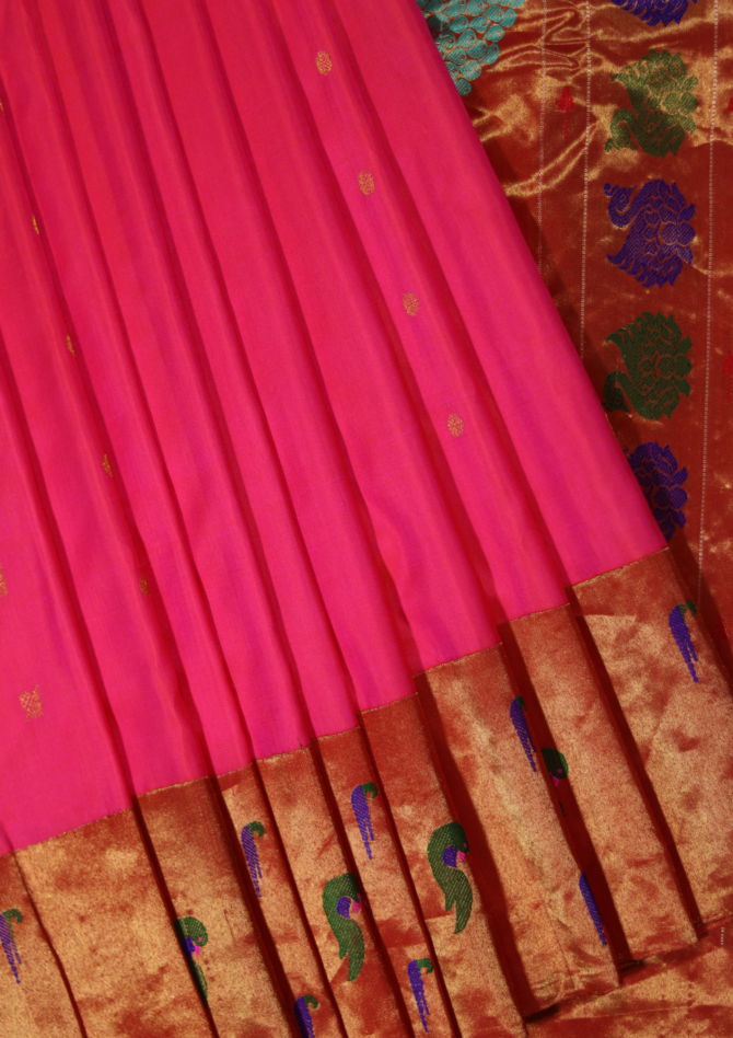 Signature Collection: Handloom Paithani with Double Muniya and Peacock on Kath, Fancy Pallu