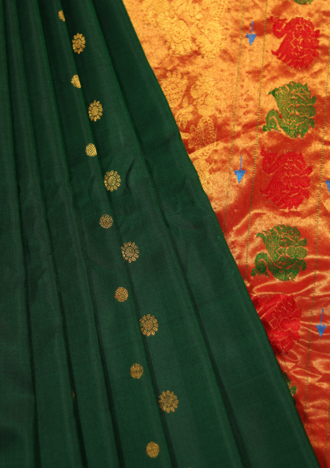 Signature Handloom Paithani: Double Muniya Kath, All-Over Butti, & Fancy Pallu