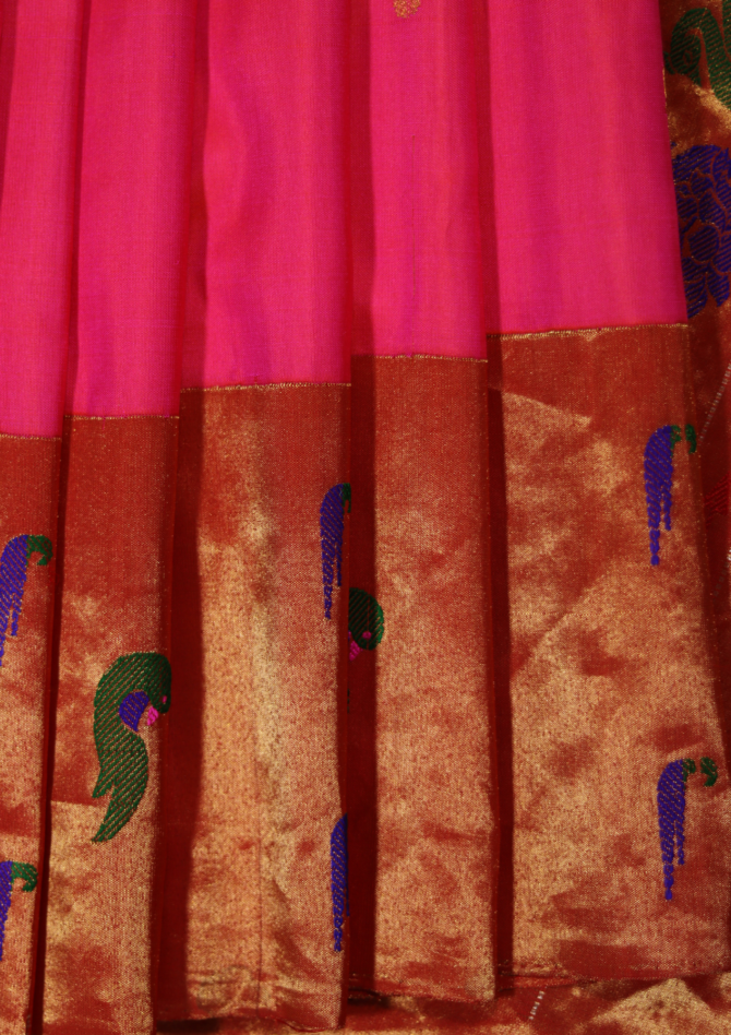 Signature Collection: Handloom Paithani with Double Muniya and Peacock on Kath, Fancy Pallu