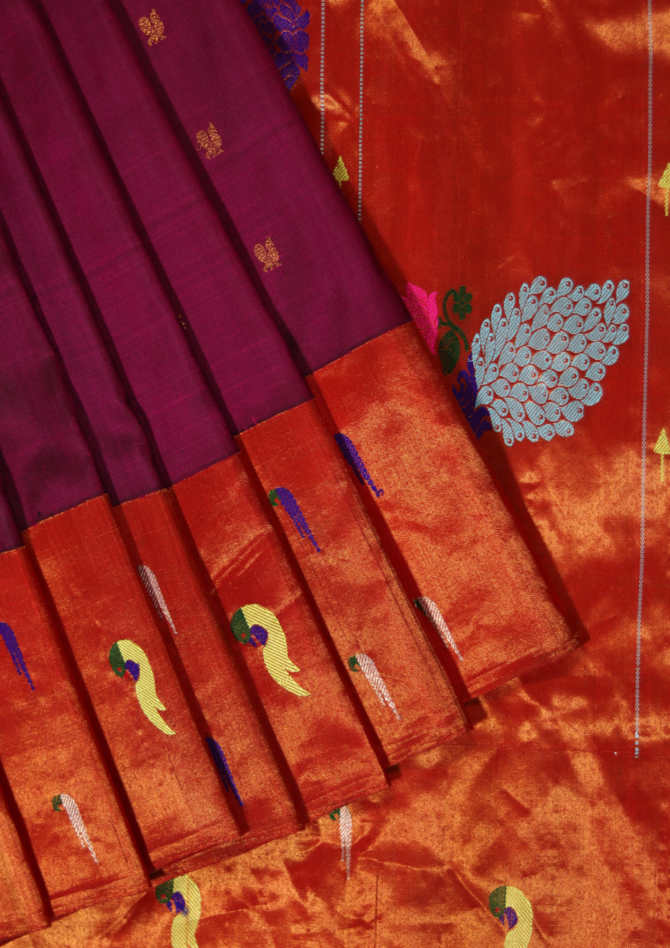 Signature Handloom Paithani: Double Muniya, Peacock on Kath, Fancy Pallu