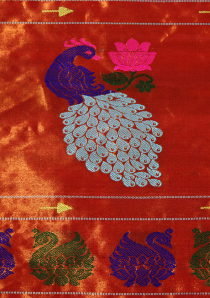 Signature Handloom Paithani: Double Muniya, Peacock on Kath, Fancy Pallu