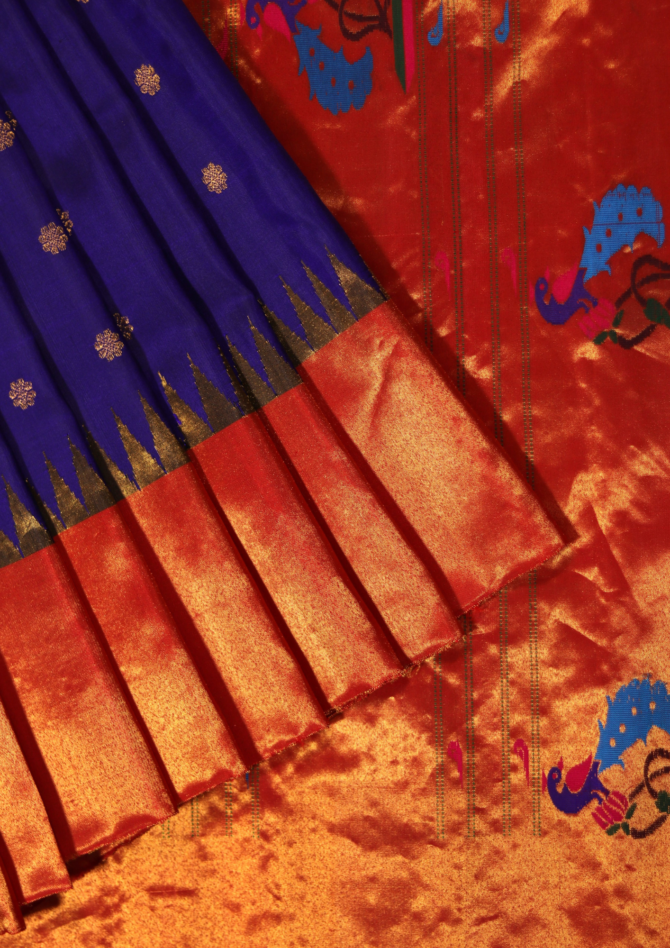 Trendsetter: Plain Kath Temple Border Paithani with Fancy Pallu & All-Over Butti
