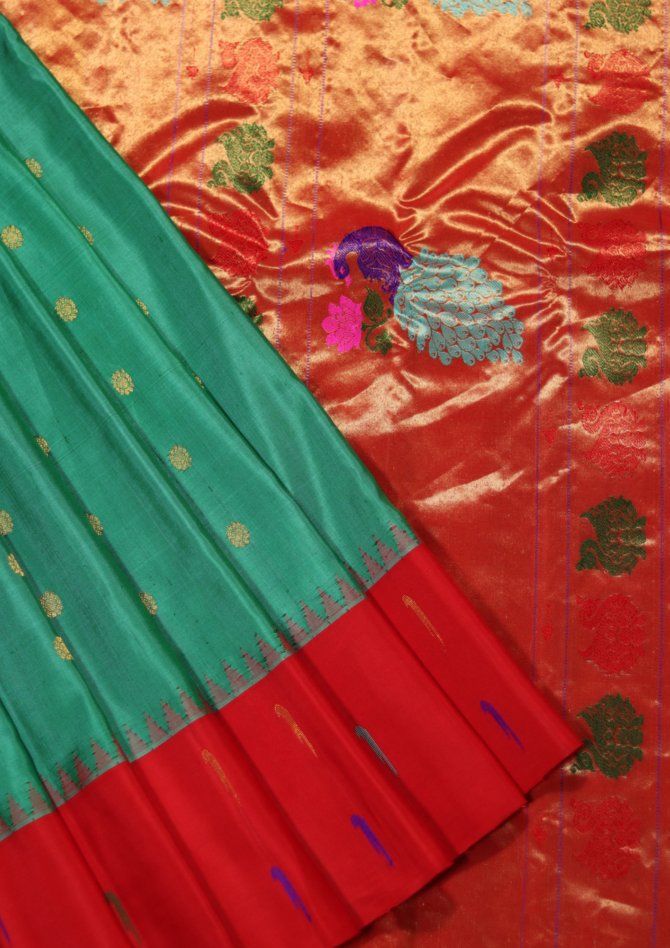 Signature Handloom Paithani: Double Muniya Kath, All-Over Butti, & Fancy Pallu