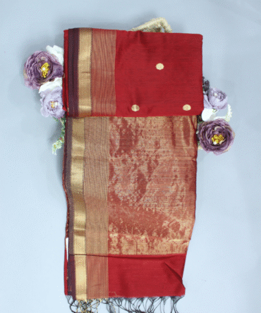Perry Red Maheshwari Pure Handloom Silk Circle Butti Cotton Saree