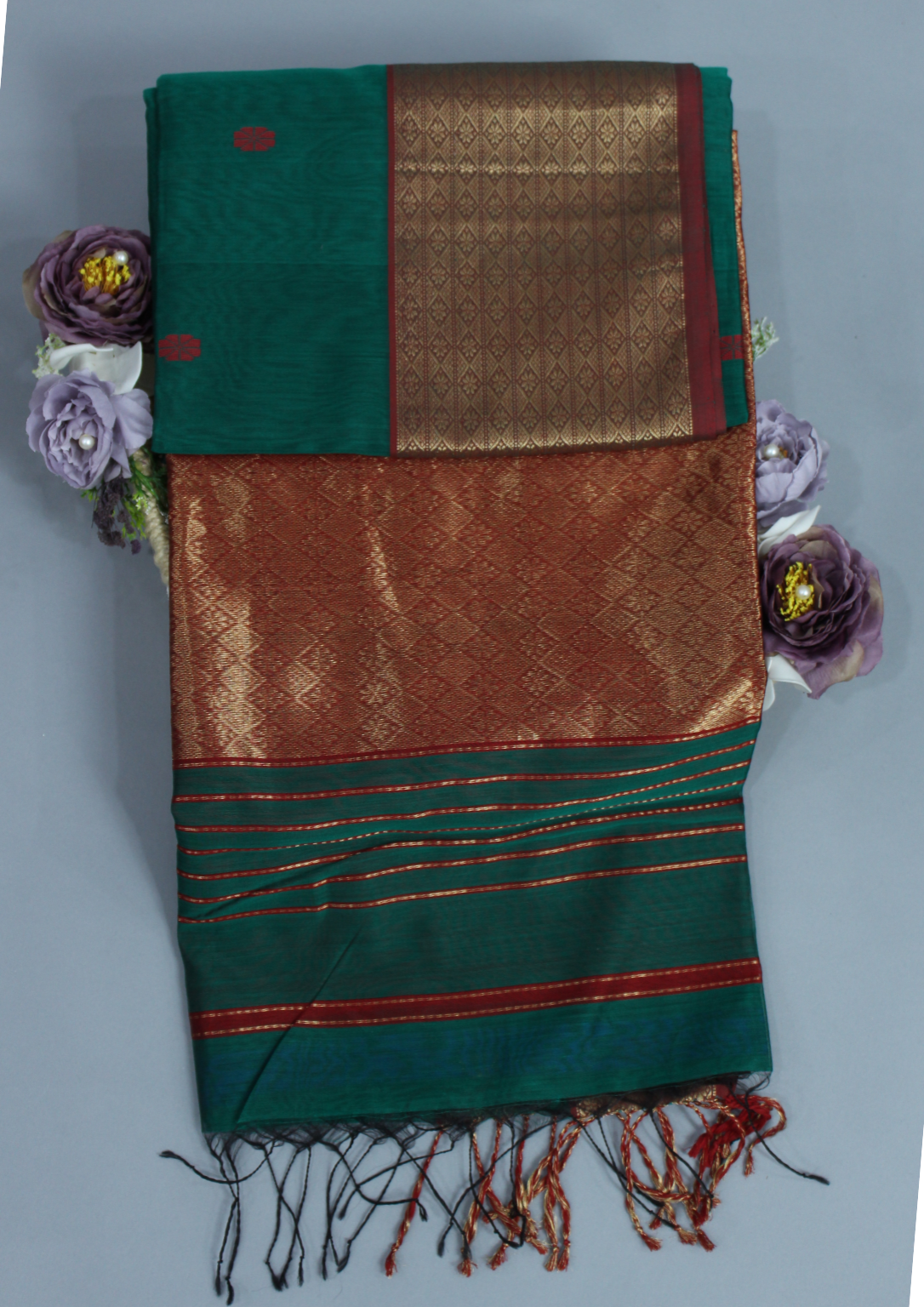 Rama Green Maheshwari Pure Handloom Silk Cotton Saree