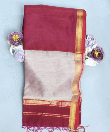 Magenta Maroon Maheshwari Pure Handloom Silk Cotton Saree