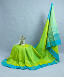 Contrast Parrot Green Fancy Kanchi Pure Handloom Side Butta Lines Saree