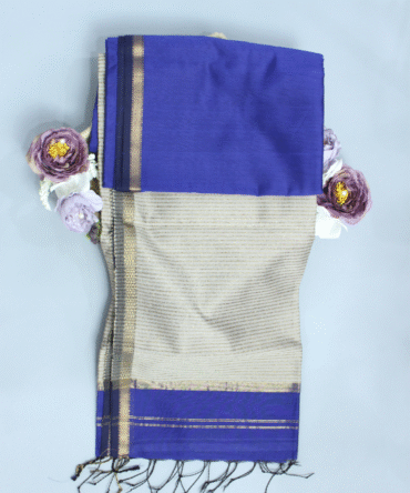 Blue Maheshwari Pure Handloom Silk Cotton Saree