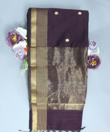 Plum Maheshwari Pure Handloom Silk Circle Butti Cotton Saree