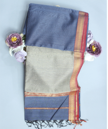 Ice Blue Maheshwari Pure Handloom Silk Cotton Saree