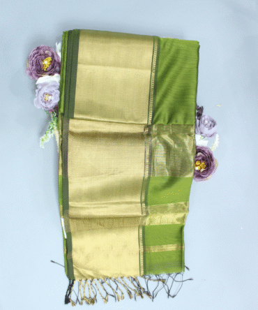 Light Moss Green Maheshwari Pure Handloom Silk Full Big Border Cotton Saree