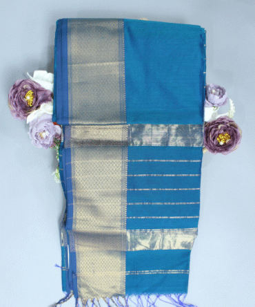 Lagoon Maheshwari Pure Handloom Silk Jari-Neer Cotton Saree