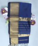 Navy Blue Maheshwari Pure Handloom Silk Jari-Neer Cotton Saree
