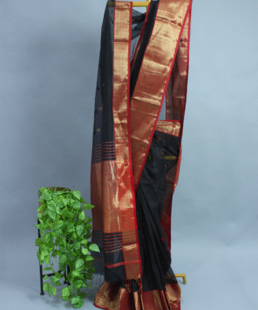 Black Maheshwari Pure Handloom Silk Cotton Saree