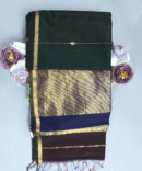 Navy Blue - Green Maheshwari Pure Handloom Silk Dual Shaded Diamond Butti Cotton Saree