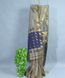 Navy Blue & Cream Contrast Maheshwari Pure Handloom Silk Big Flower Work-Butti Cotton Saree