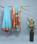 Ocean Blue Maheshwari Pure Handloom Silk Jari Chex Border Cotton Saree